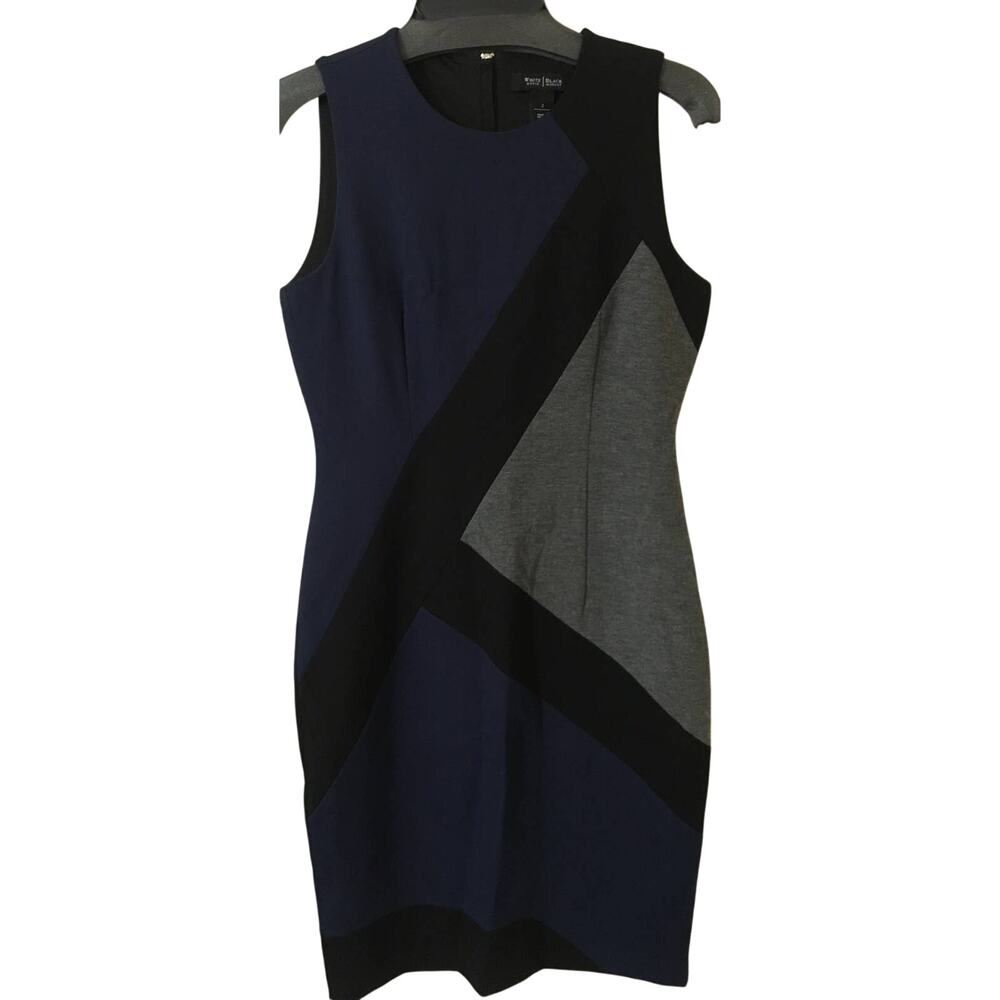 NWT White House Black Market, Size 2 Black with Officer Blue Bodycon Lined Dress